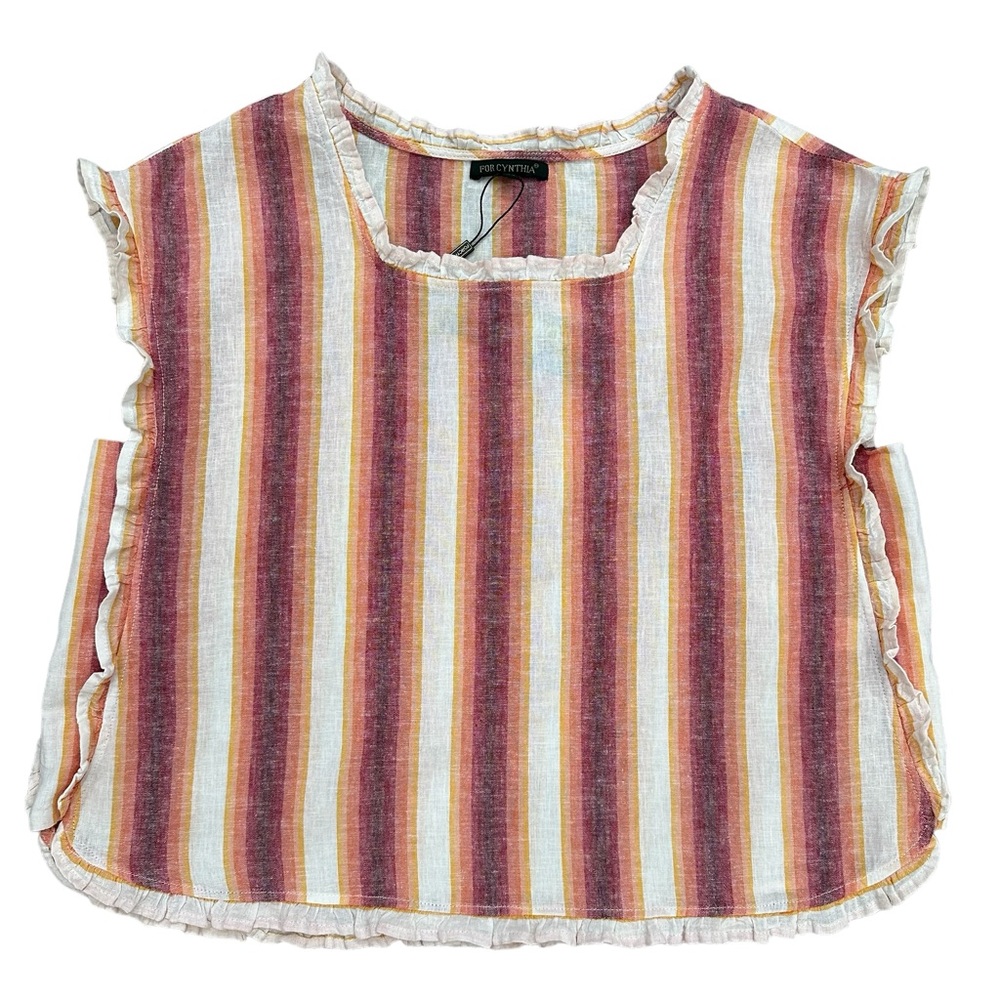 For Cynthia Striped Linen Sleeveless Top